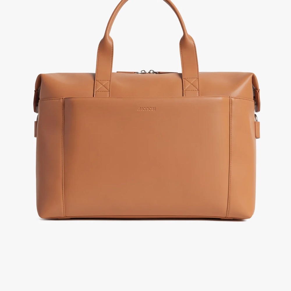 Sleek Tan Leather Travel Tote With Top Handles